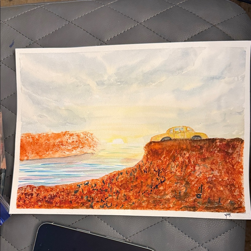Golden Horizon Cliffside Painting